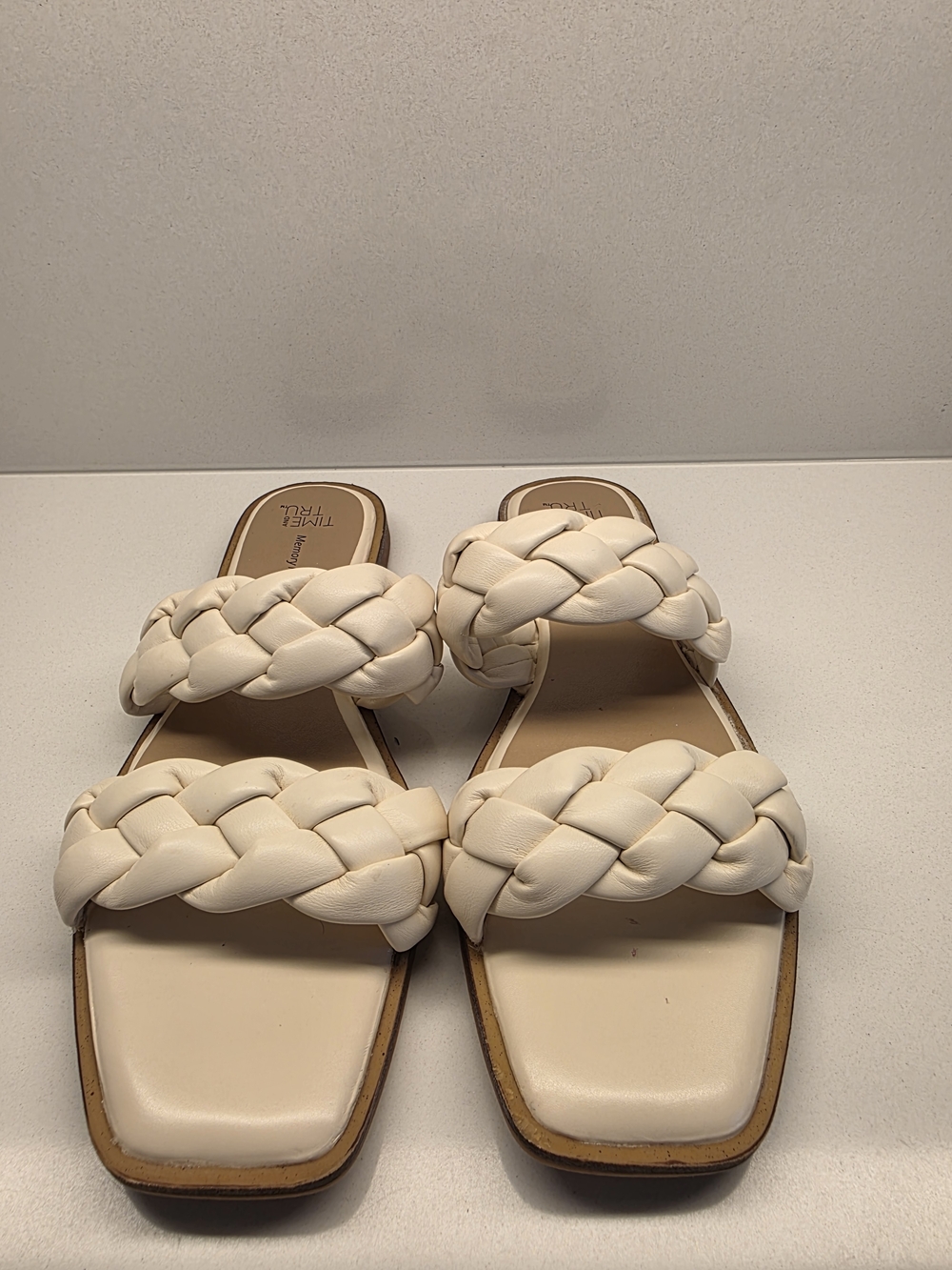 Time and Tru Braided Double-Strap Slide Sandals — Cream